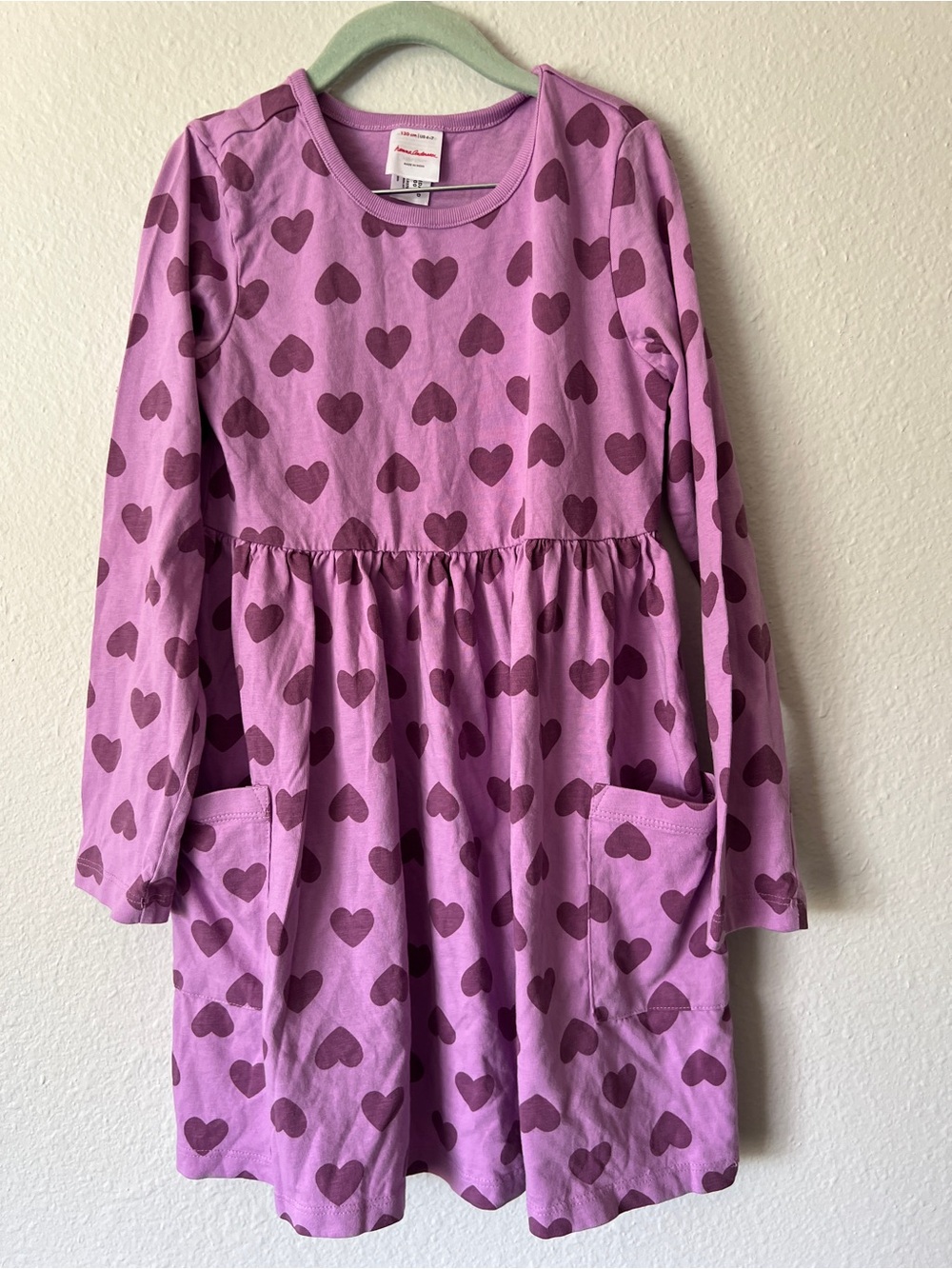 Hanna Andersson Purple Heart dress long sleeve with pockets 6-7